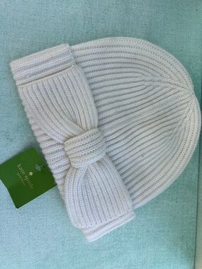kate spade Ivory Ribbed Knit Bow Hat